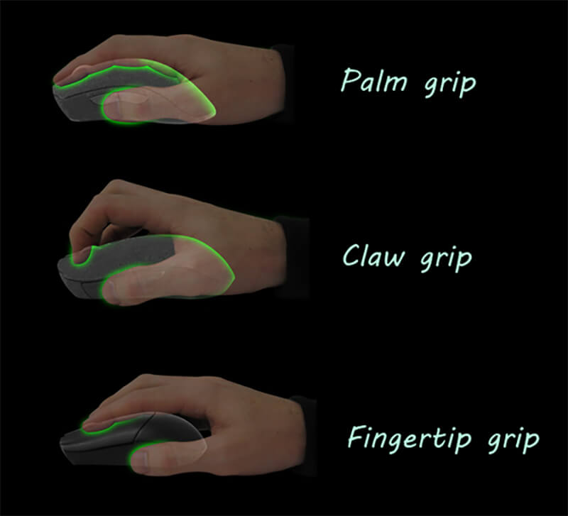 Có 3 kiểu cầm chính (Palm grip, Claw grip, Fingertip grip)